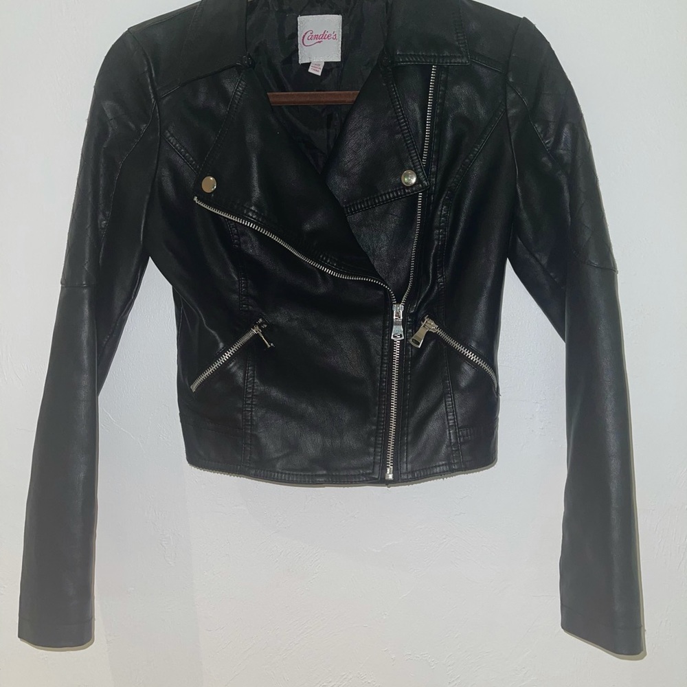 Faux leather jacket, lots of zippers!